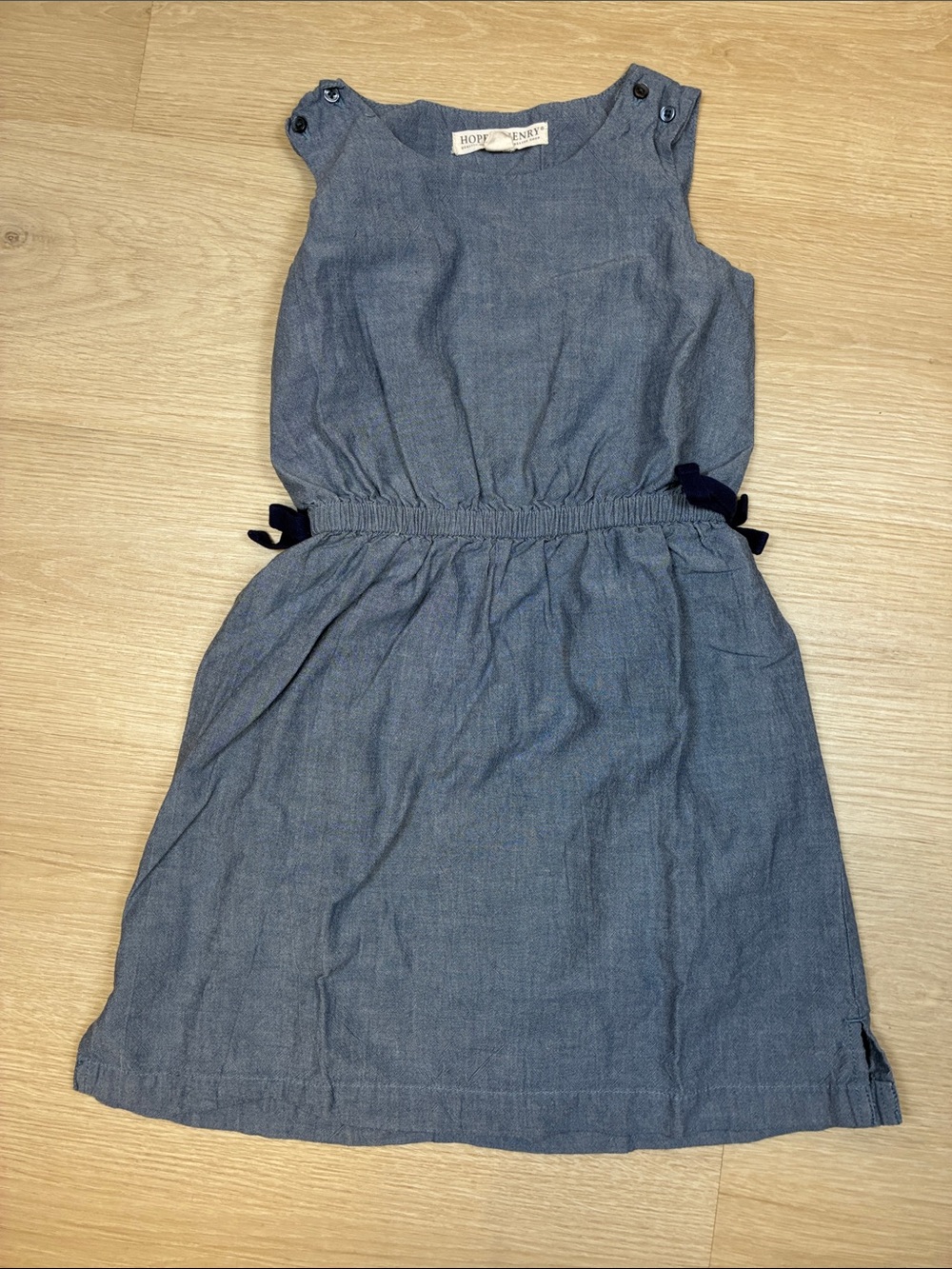Hope & Henry Girls' Sleeveless Chambray Dress in Blue